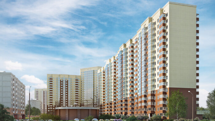 modern buildings with many windows